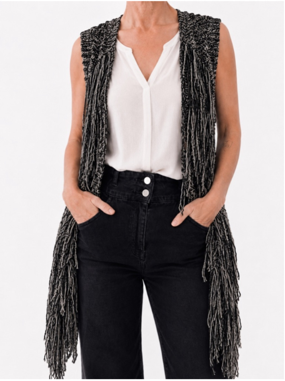 Copper Key Boho Fringe Open Cardigan Vest Sz S/M NWT